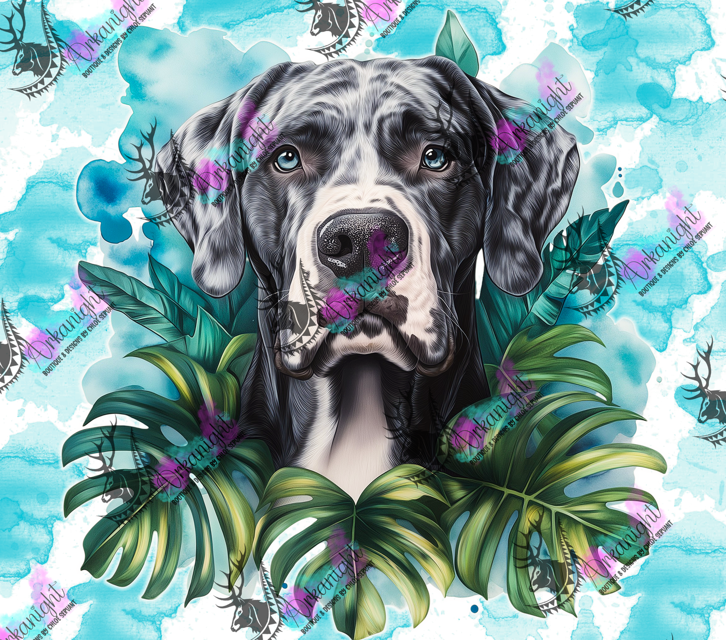 Numérique - Collection Watercolor Realism - Chiens - Grand Danois Merle
