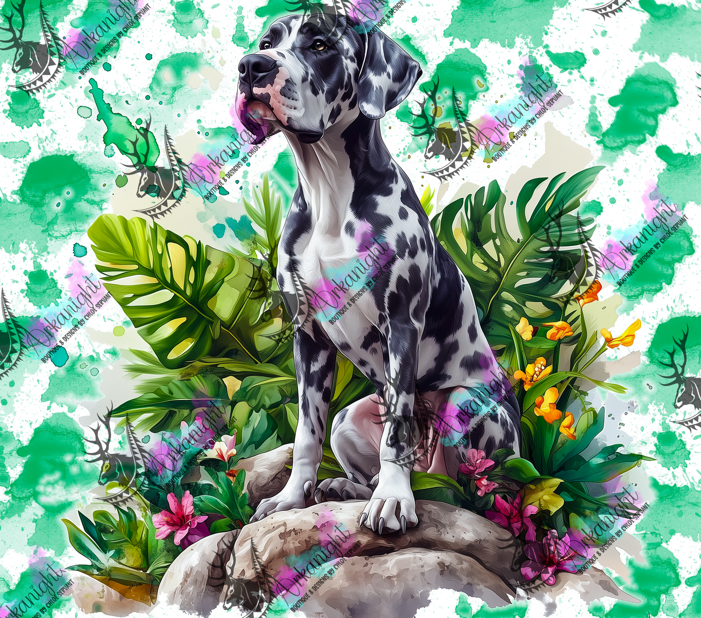 Numérique - Collection Watercolor Realism - Chiens - Grand Danois Arlequin