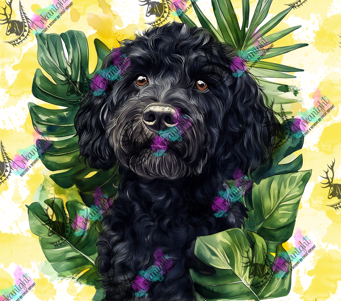 Numérique - Collection Watercolor Realism - Chiens - Goldendoodle Noir
