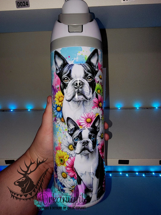 Owala DUPE 24 oz sur commande - Collection Vivid Flower's - Boston Terrier