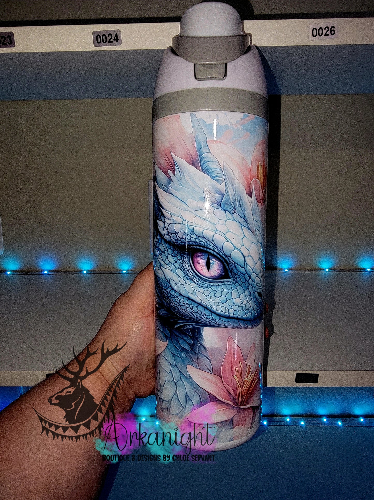 Owala DUPE 24 oz sur commande - Collection Watercolor Realism - Dragon - Bleu Ciel & Rose Pastel