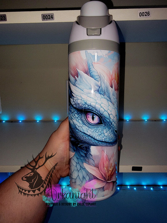 Owala DUPE 24 oz sur commande - Collection Watercolor Realism - Dragon - Bleu Ciel & Rose Pastel