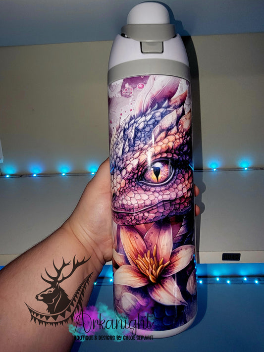 Owala DUPE 24 oz sur commande - Collection Watercolor Realism - Dragon - Bourgogne & Mauve foncé