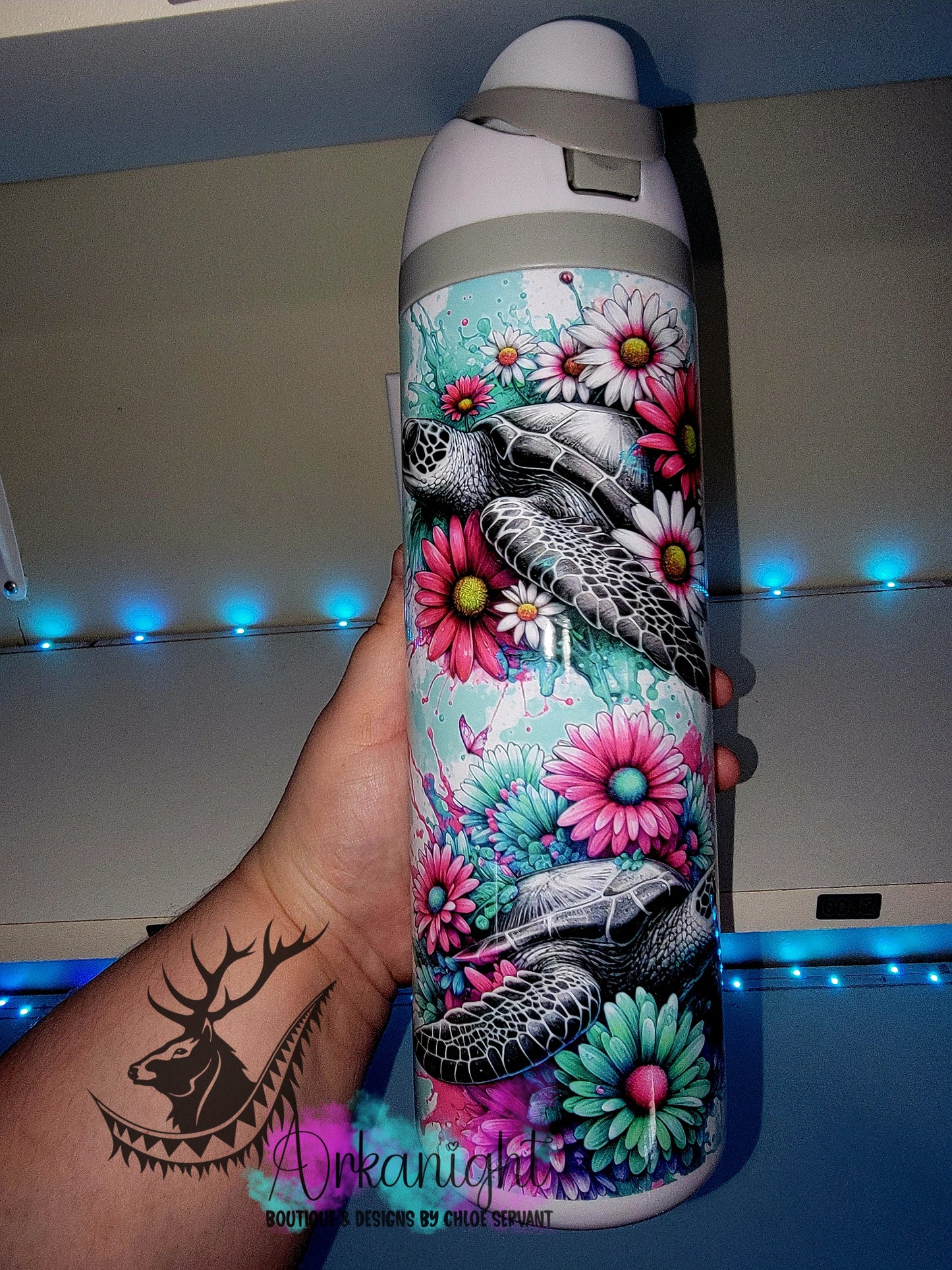 Owala DUPE 24 oz sur commande - Collection Vivid Flower's - Tortue de mer