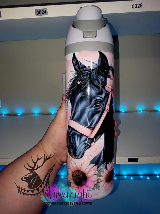 Owala DUPE 24 oz sur commande - Collection Watercolor Realism - Western - Quarter Horse Noir