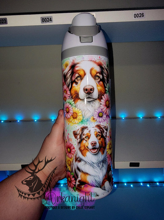 Owala DUPE 24 oz sur commande - Collection Vivid Flower's - Berger Australien Rouge Merle