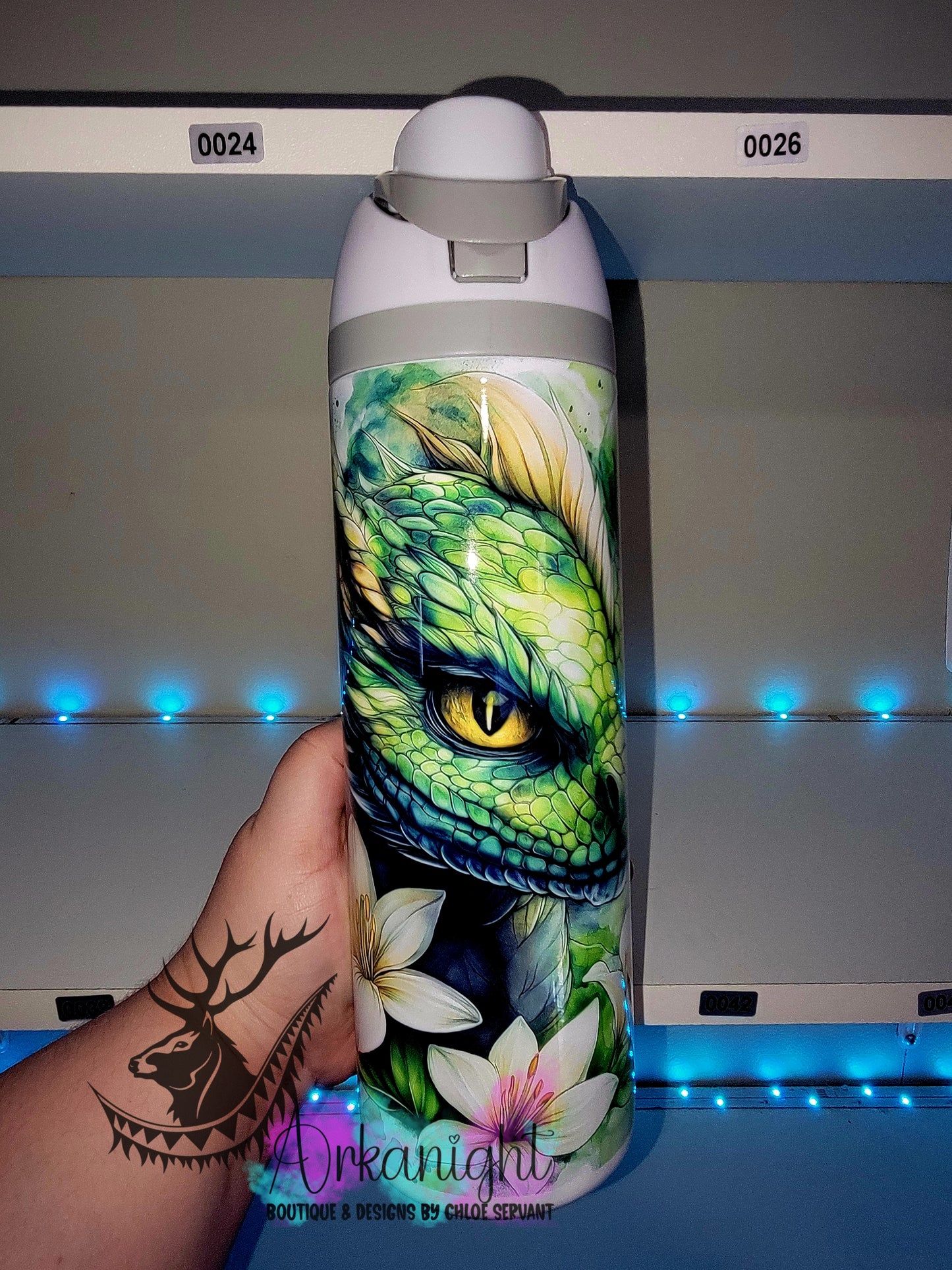 Owala DUPE 24 oz sur commande - Collection Watercolor Realism - Dragon - Vert