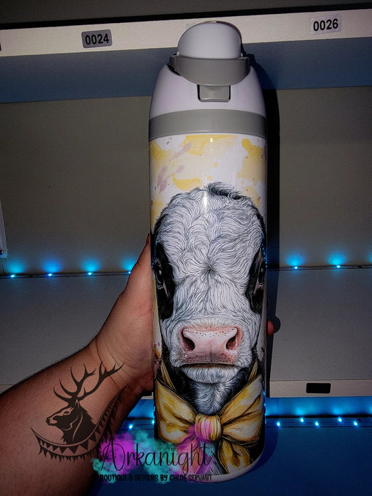 Owala DUPE 24 oz sur commande - Collection Watercolor Realism - Western - Vache Holstein - Teinte jaune