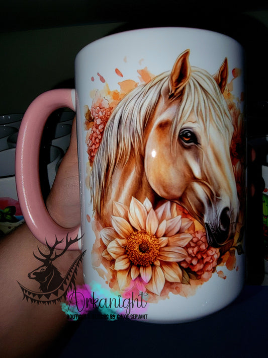 Tasse en céramique sur commande - Collection Western 2026 - Realism - Cheval Palomino - Teinte de pêche