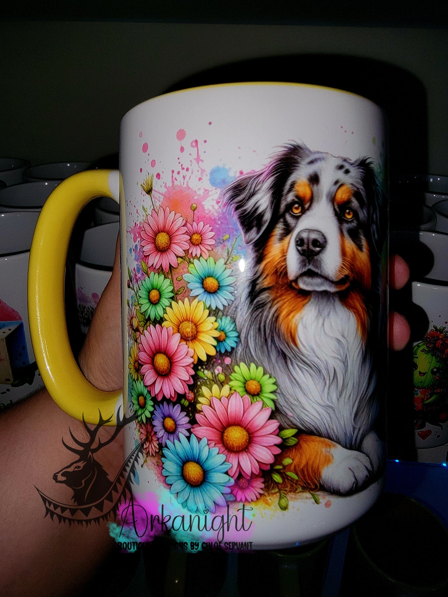 Tasse en céramique sur commande - Collection Été- Vivid Pastel Colors - Berger Australien Bleu Merle