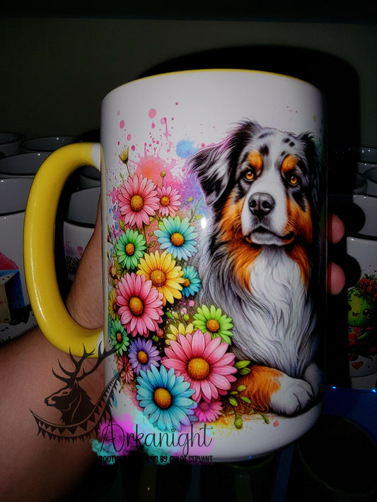 Tasse en céramique sur commande - Collection Été- Vivid Pastel Colors - Berger Australien Bleu Merle