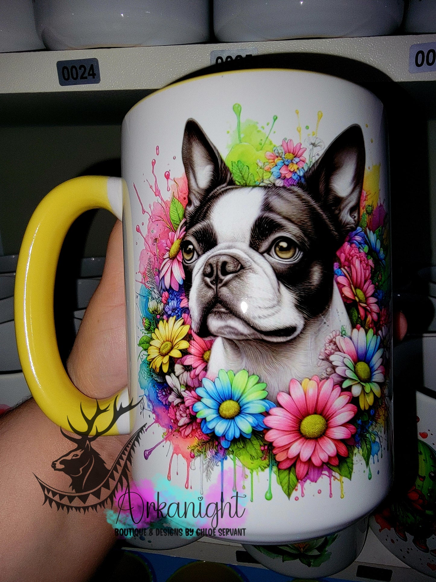 Tasse en céramique sur commande - Collection Été - Vivid Pastel colors - Boston Terrier