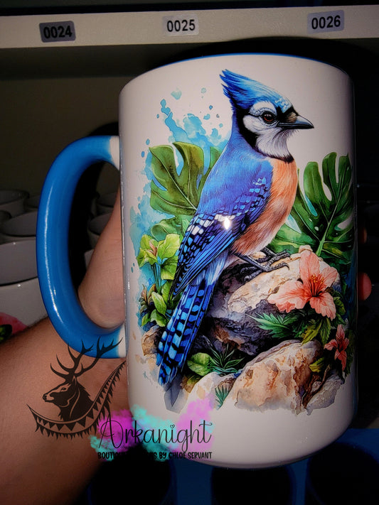Tasse en céramique sur commande - Collection Realism - Animaux - Oiseaux Geai Bleu