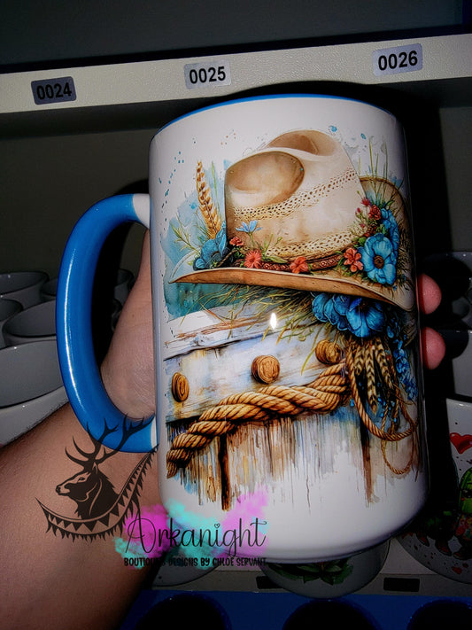 Tasse en céramique sur commande - Collection Western 2026 - Chapeau de Cowgirl - Teinte Turquoise