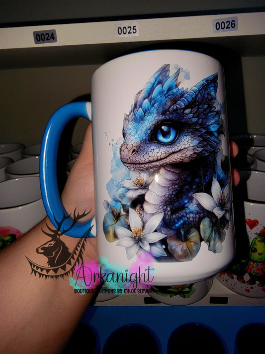 Tasse en céramique sur commande - Collection Fantaisie 2026 - Dragon - Noir , Gris & Turquoise