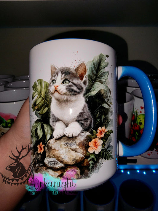 Tasse en céramique sur commande - Collection Realism - Animaux - Chaton Gris & Blanc