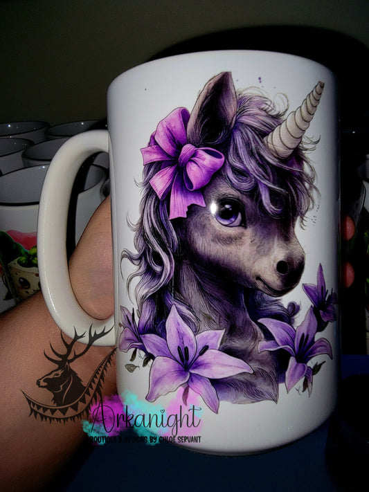 Tasse en céramique sur commande - Collection Fantaisie 2026 - Licorne - Grise & Mauve