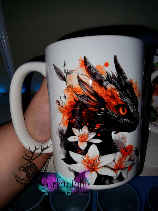 Tasse en céramique sur commande - Collection Fantaisie 2026 - Dragon - Noir & Rouge Flash
