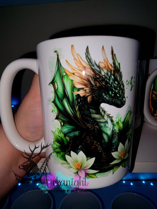 Tasse en céramique sur commande - Collection Fantaisie 2026 - Dragon - Noir & Vert Forêt