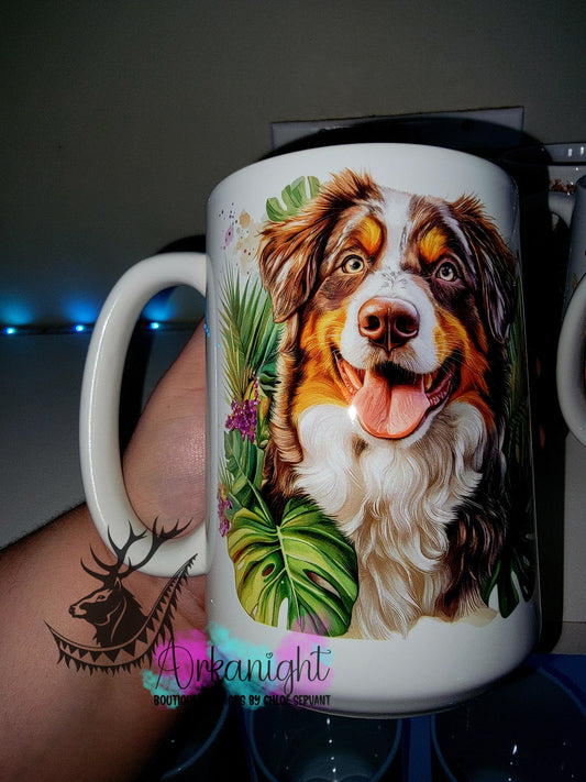 Tasse en céramique sur commande - Collection Realism - Animaux - Chien Berher Australien Rouge Merle