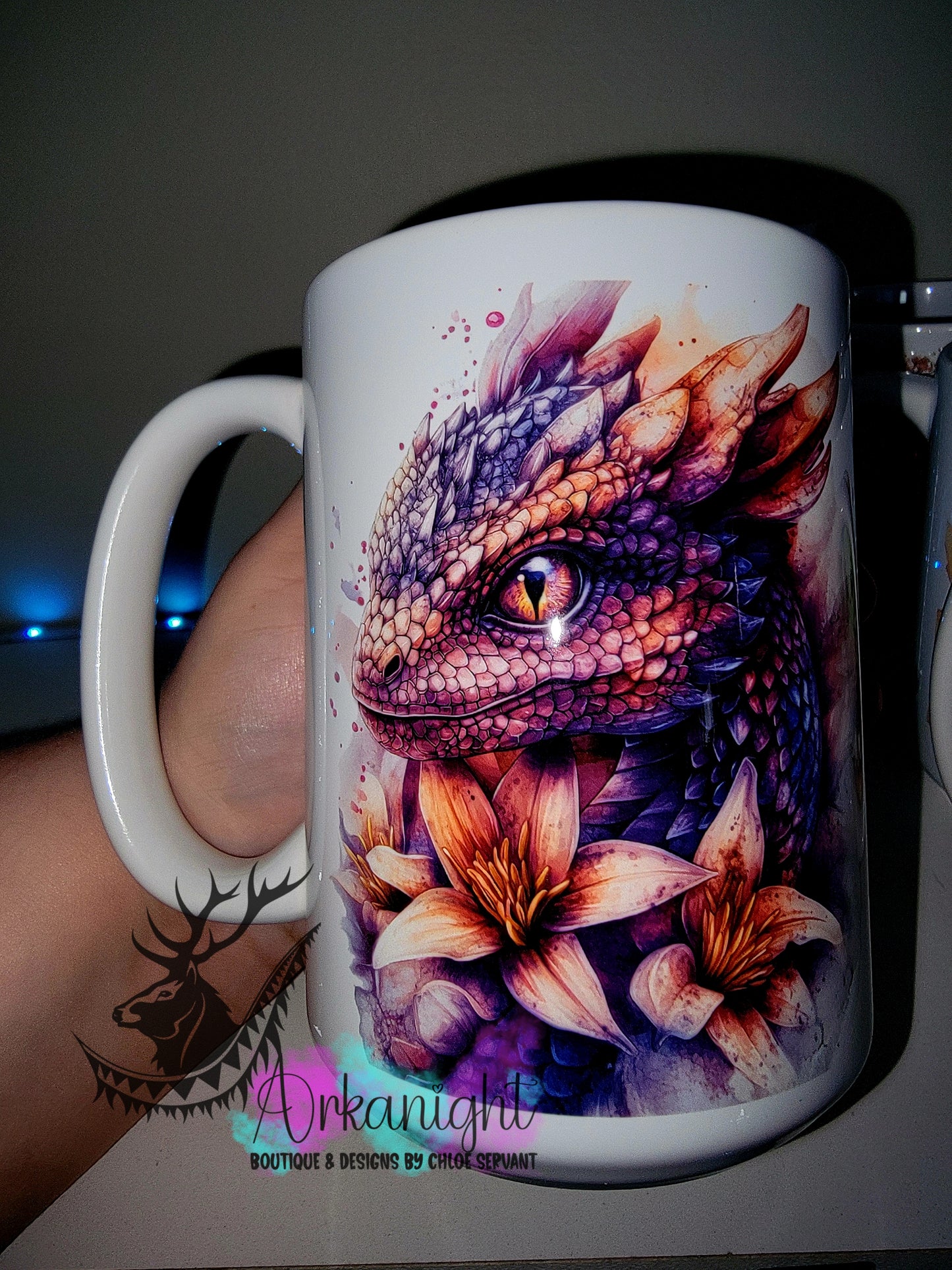 Tasse en céramique sur commande - Collection Fantaisie 2026 - Dragon - Bourgogne , Rouge et orangé
