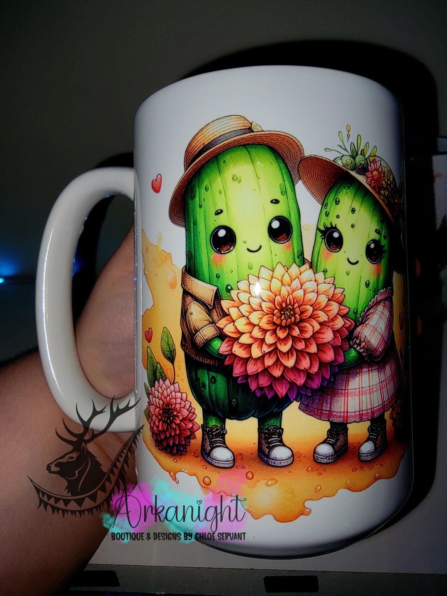 Tasse en céramique sur commande - Collection Cornichons été - Couple Dahlia
