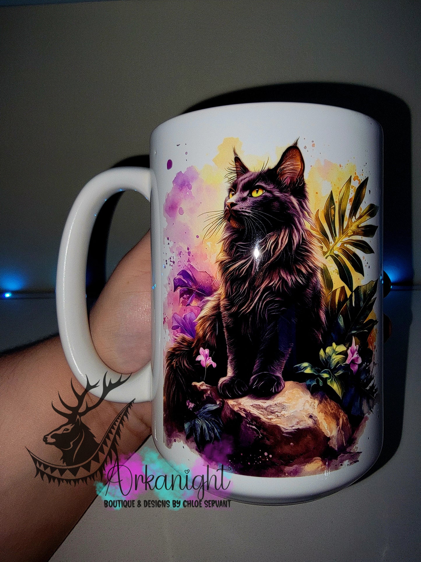 Tasse en céramique sur commande - Collection Realism - Animaux - Chat de type mainecoon Noir
