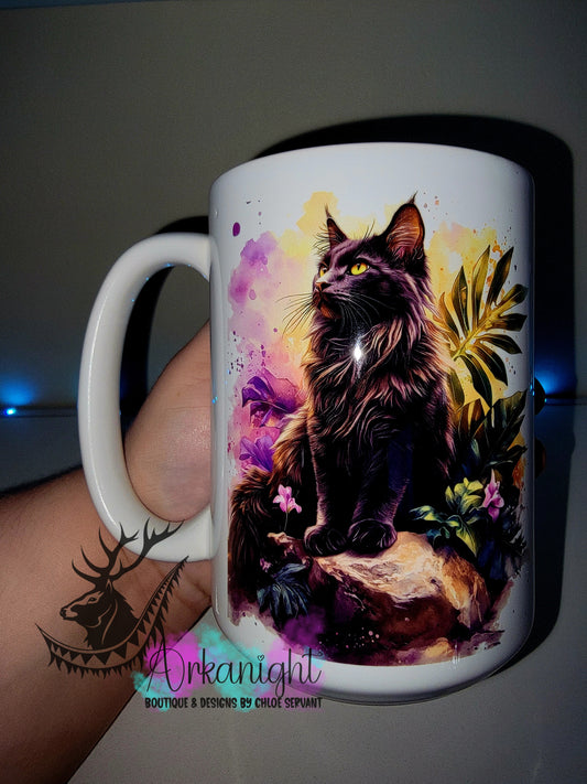 Tasse en céramique sur commande - Collection Realism - Animaux - Chat de type mainecoon Noir