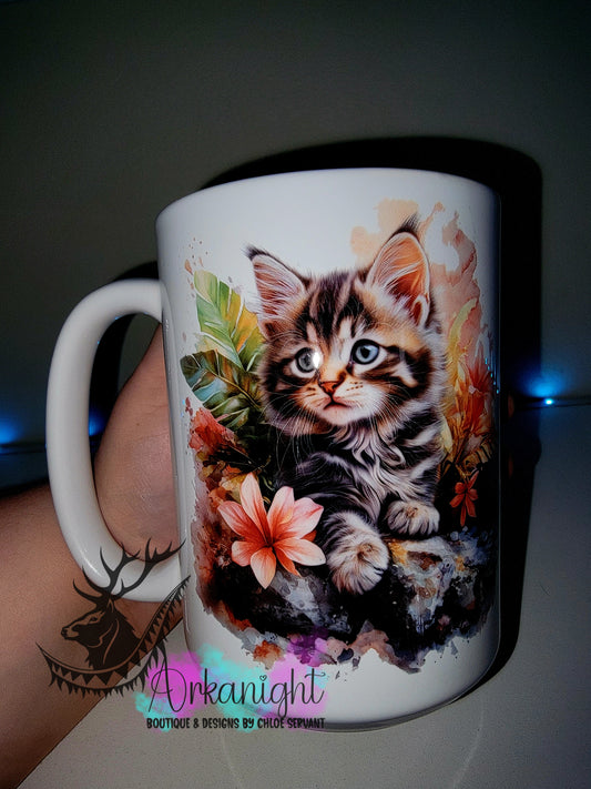 Tasse en céramique sur commande - Collection Realism - Chaton Tigré - Teinte de brun