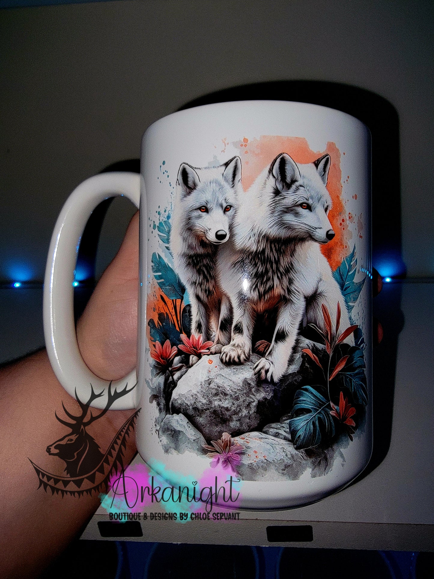Tasse en céramique sur commande - Collection Realism - Animaux - Couple de Renard Blanc