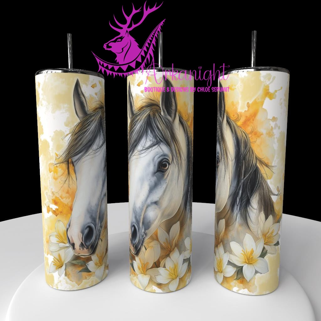 Gourde sur commande - Collection Western 2026 - Watercolor Realism - Cheval Gris - Teinte de jaune