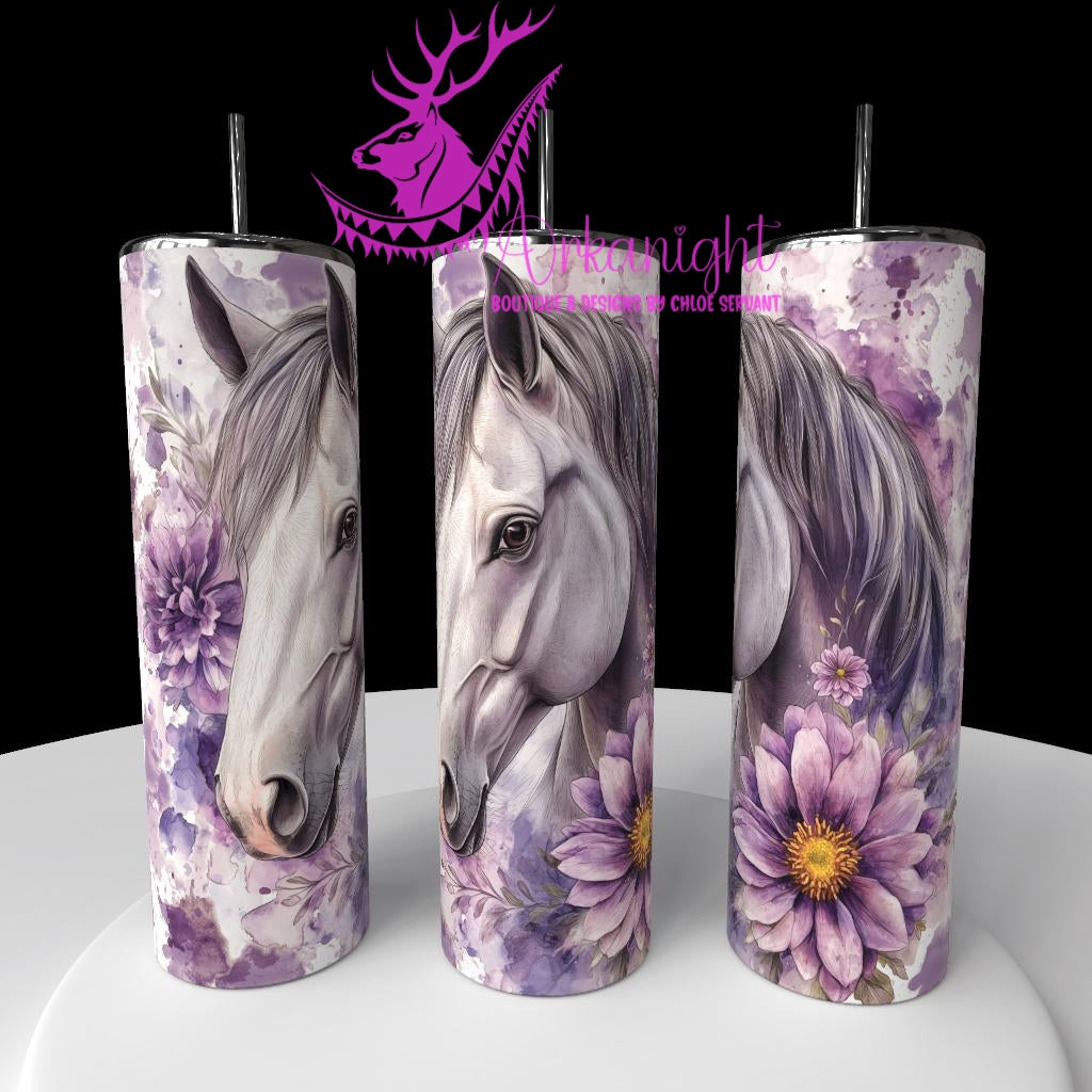 Gourde sur commande - Collection Western 2026 - Watercolor Realism - Cheval Gris - Teinte de Lilas