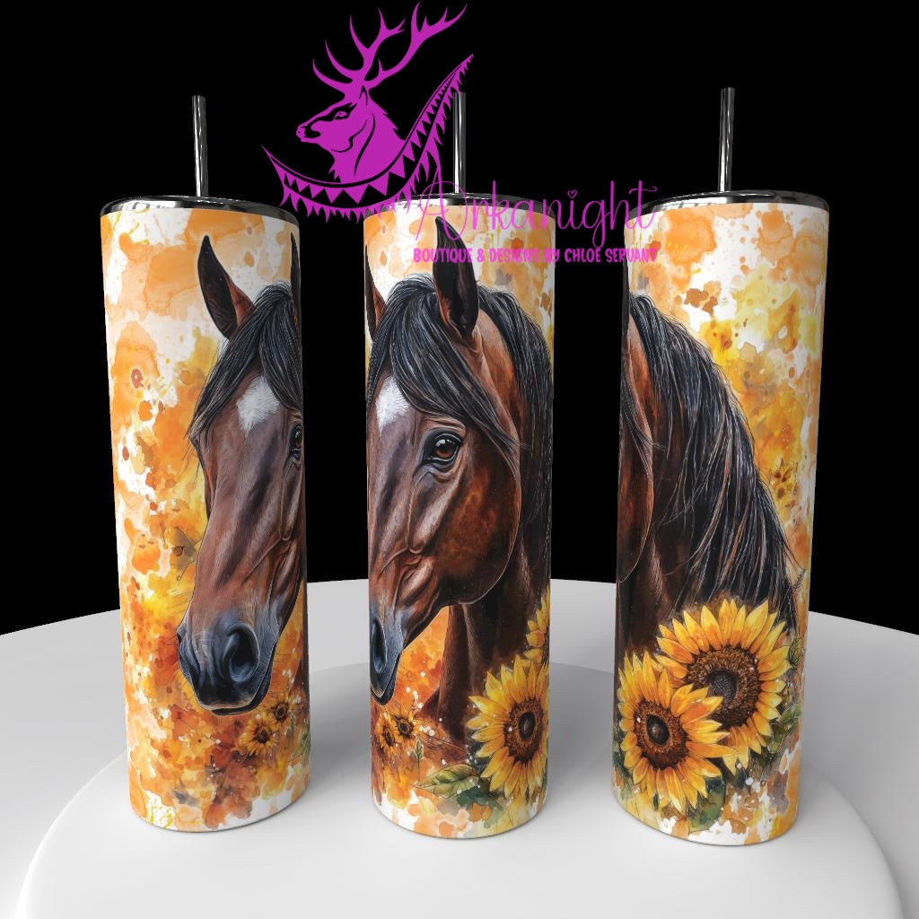 Gourde sur commande - Collection Western 2026 - Watercolor Realism - Cheval Quarter Horse Baie - Teinte de jaune Sunflower