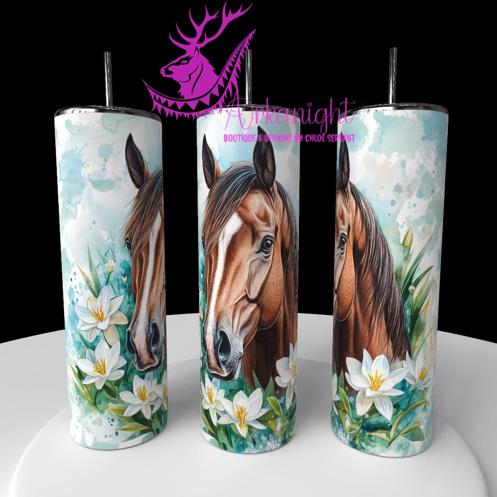 Gourde sur commande - Collection Western 2026 - Watercolor Realism - Cheval Quarter Horse Sorel - Teinte de sarcelle