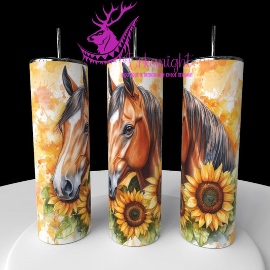 Gourde sur commande - Collection Western 2026 - Watercolor Realism - Cheval Quarter Horse Sorel - Teinte jaune Sunflower