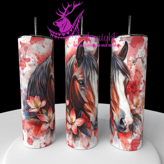 Gourde sur commande - Collection Western 2026 - Watercolor Realism - Cheval Clydesdale  - Teinte de rouge