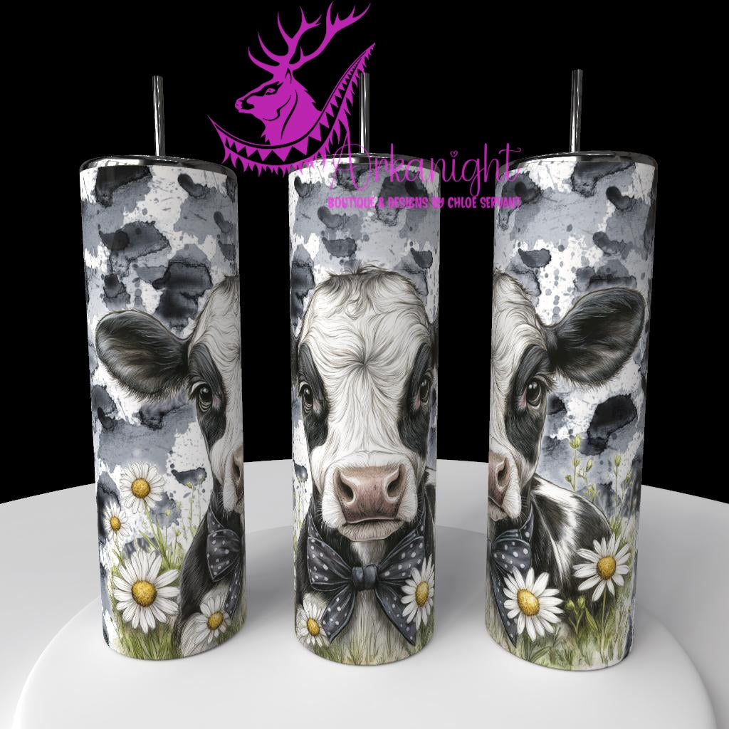 Gourde sur commande - Collection Western 2026 - Watercolor Realism - Vache Holstein Noire & Blanche - Teinte de noir