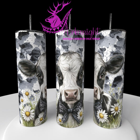 Gourde sur commande - Collection Western 2026 - Watercolor Realism - Vache Holstein Noire & Blanche - Teinte de noir