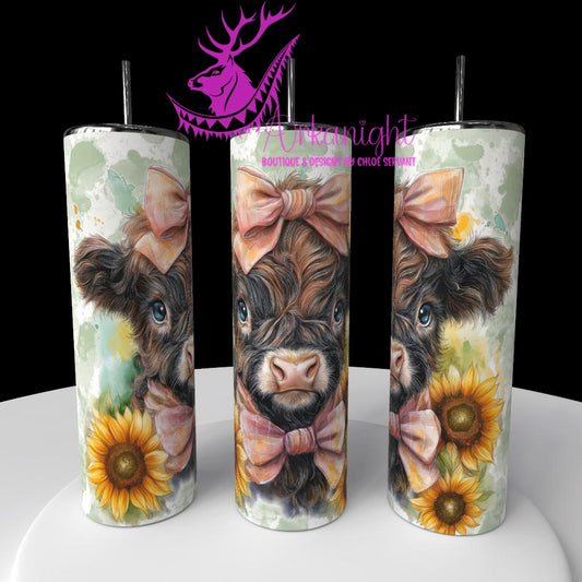 Gourde sur commande - Collection Western 2026 - Watercolor Realism - Vache Highland Brune & Rousse - Teinte vert Sauge