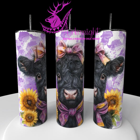 Gourde sur commande - Collection Western 2026 - Watercolor Realism - Vache Highland Noire - Teinte de Mauve