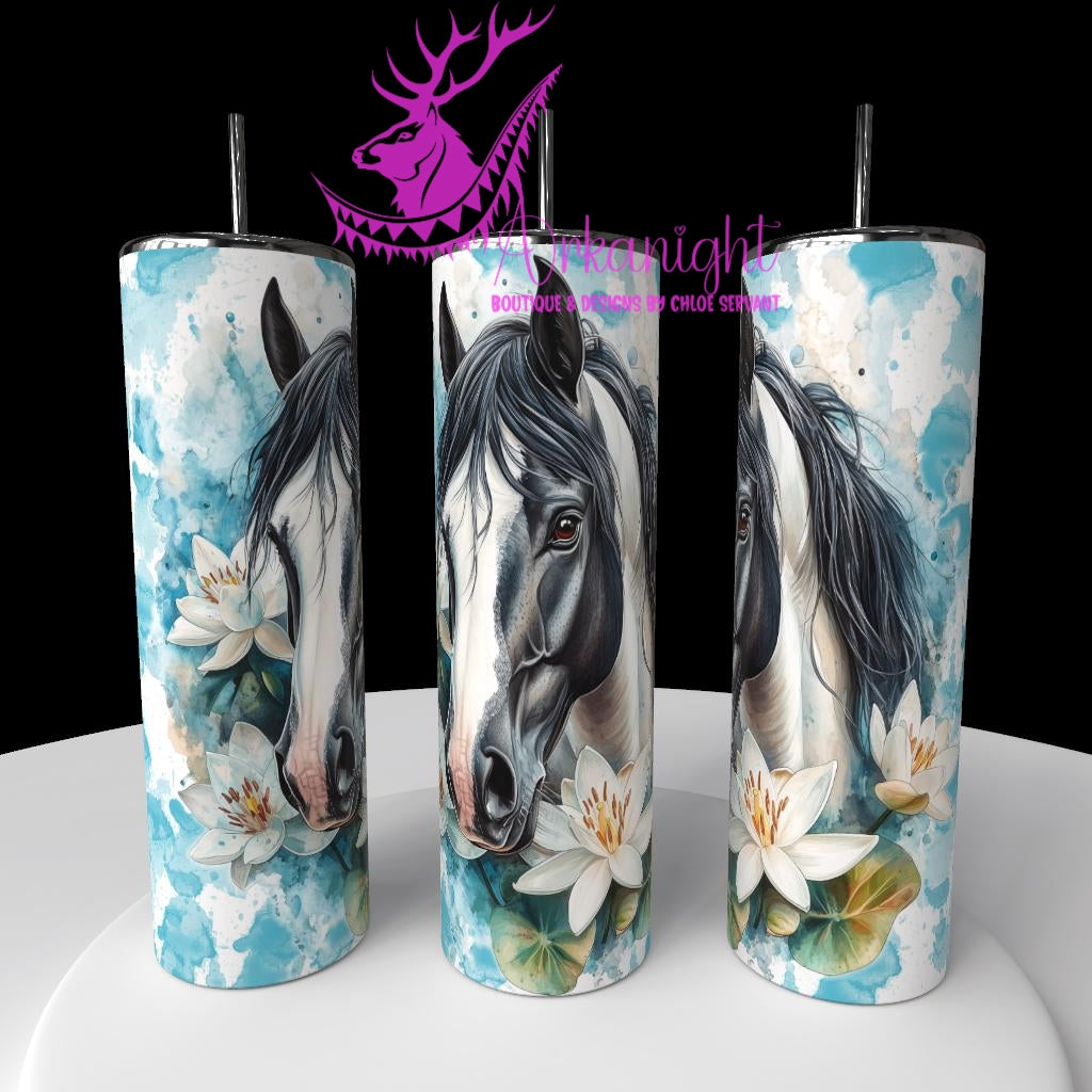 Numérique - Collection Western 2026 - Watercolor Realism - Paint Horse Noir & Blanc - Teinte de bleu turquoise