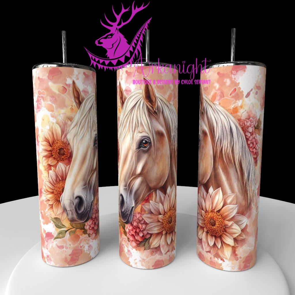 Gourde sur commande - Collection Western 2026 - Watercolor Realism - Cheval Palomino - Teinte de pêche