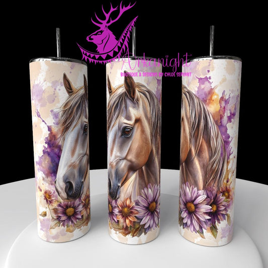 Gourde sur commande - Collection Western 2026 - Watercolor Realism - Cheval Dunskin - Teinte pêche & Mauve Lilas