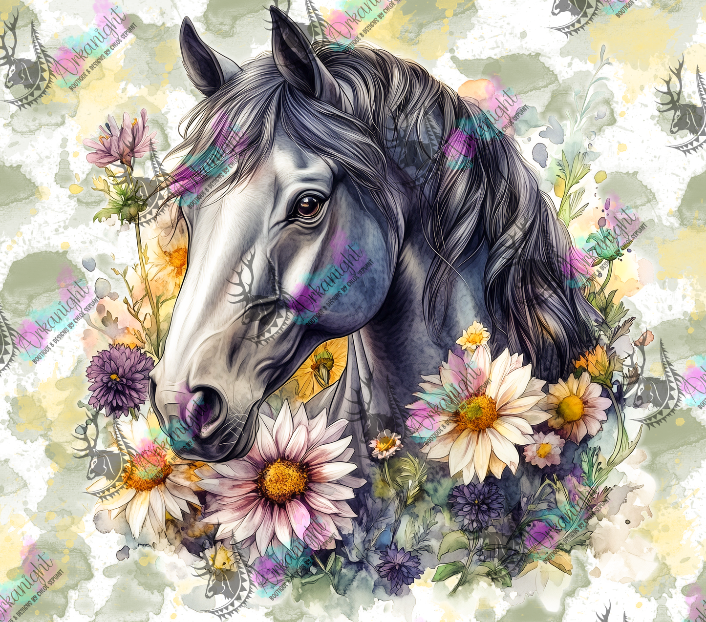 Numérique - Collection Western 2026 - Watercolor Realism - Cheval Pomelo - Teinte de vert Sauge et Jaune