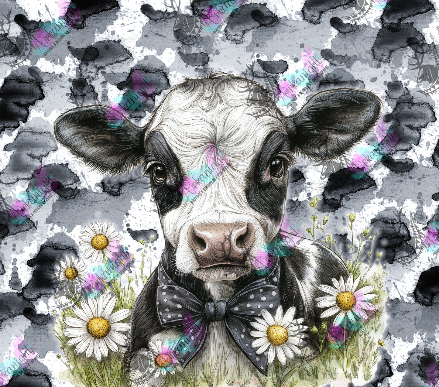 Numérique - Collection Western 2026 - Watercolor Realism - Vache Holstein Noire & Blanche - Teinte de noir
