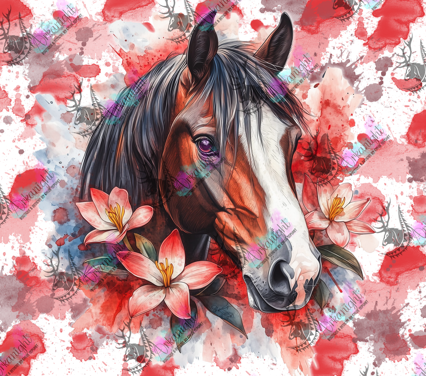 Numérique - Collection Western 2026 - Watercolor Realism - Cheval Clydesdale- Teinte de rouge pompier