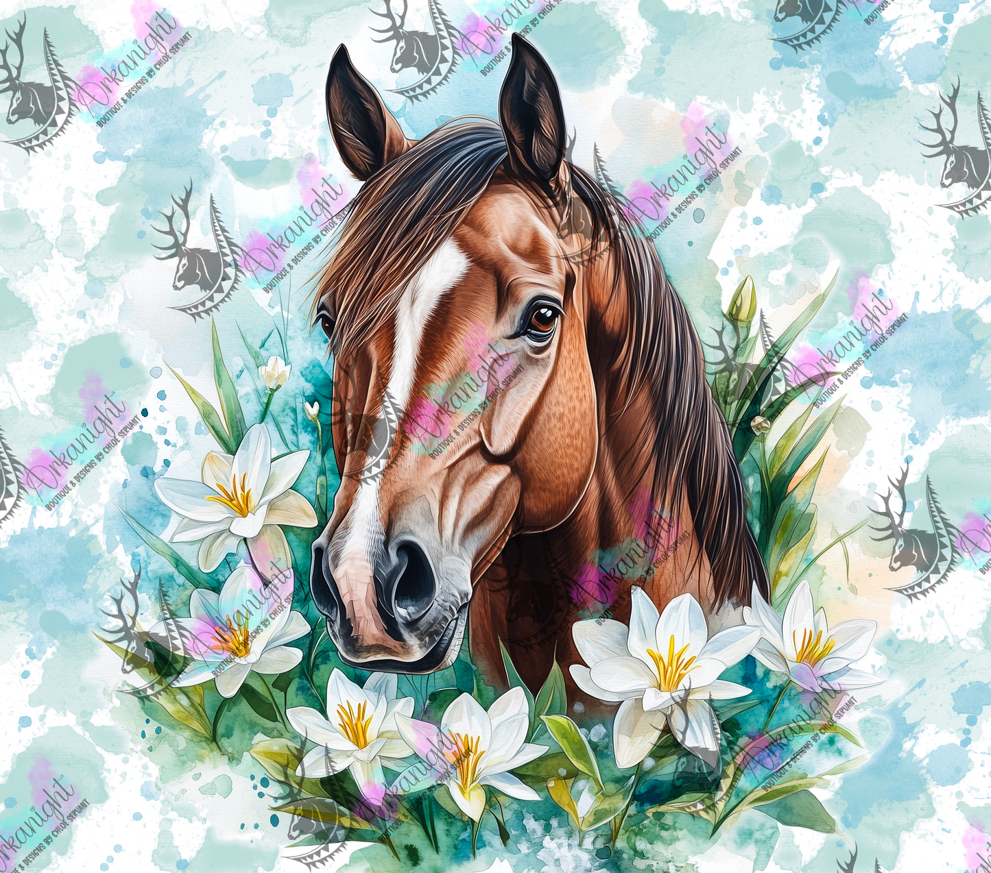 Numérique - Collection Western 2026 - Watercolor Realism - Cheval Quarter Horse Sorel - Teinte de sarcelle