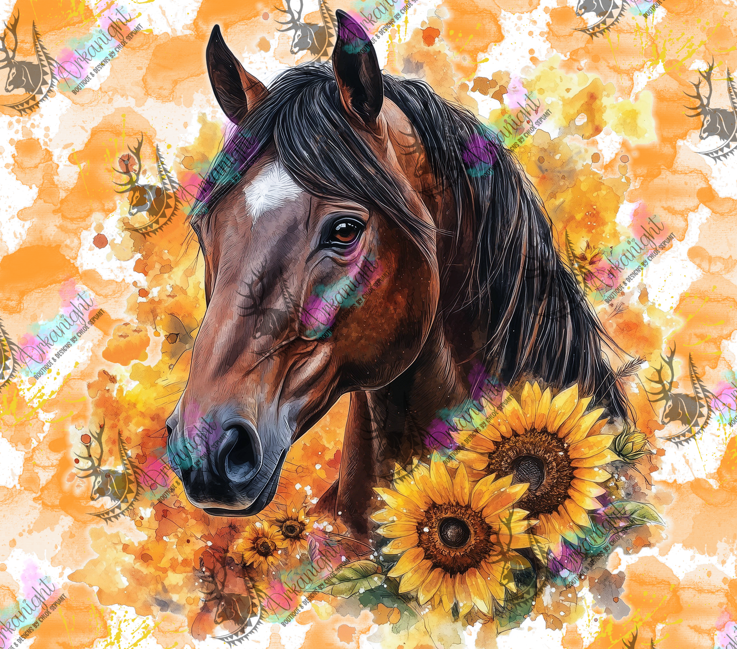 Numérique - Collection Western 2026 - Watercolor Realism - Cheval Quarter Horse Bai - Teinte de jaune Sunflower