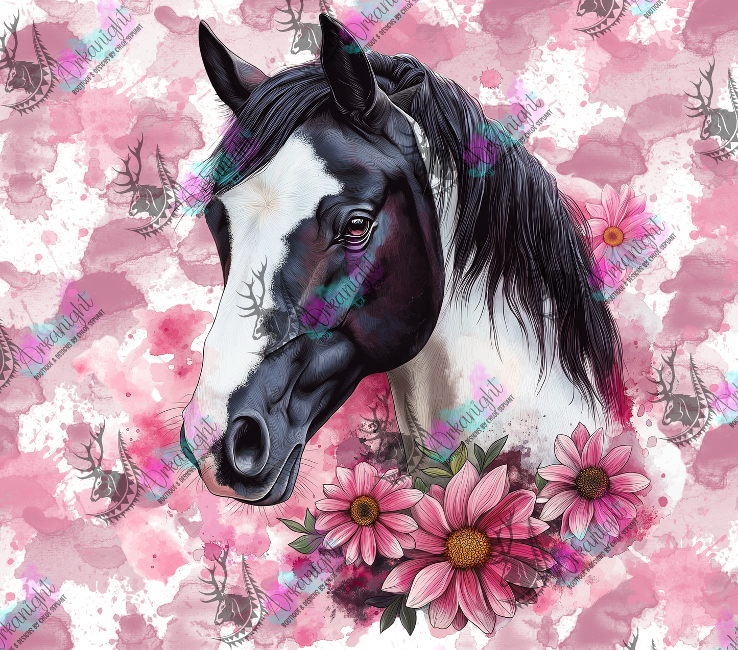 Numérique - Collection Western 2026 - Watercolor Realism - Cheval Paint Horse - Teinte de rose foncé