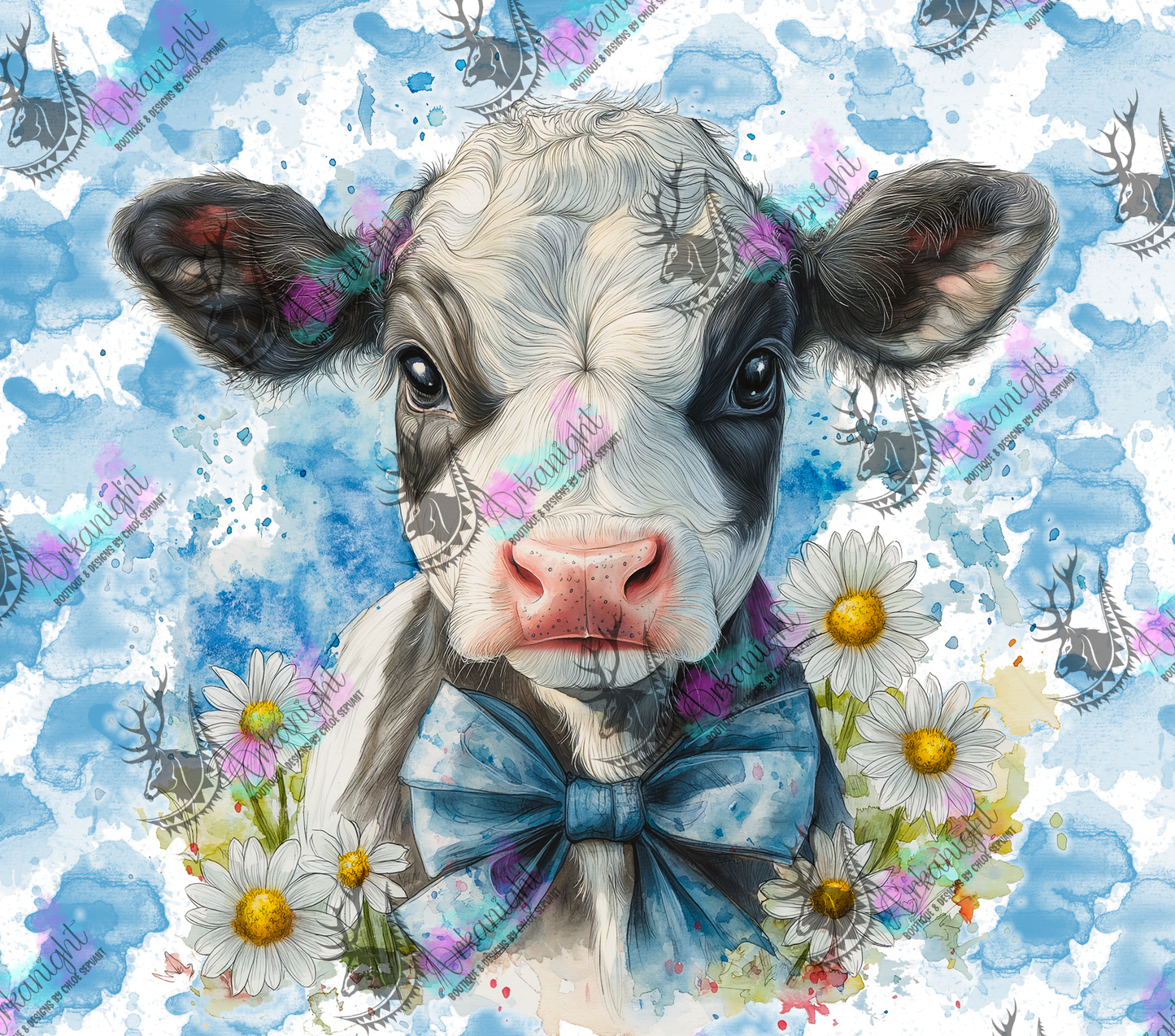 Numérique - Collection Western 2026 - Watercolor Realism - Vache Holstein Noire - Teinte de bleu